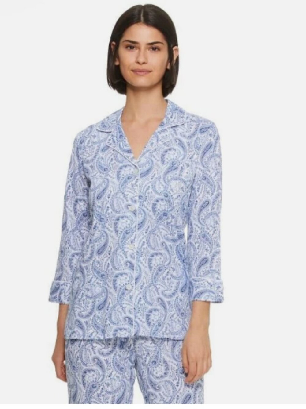 Lauren Ralph Lauren Women's Notch Collar Knit Pajama TOP Blue, XS